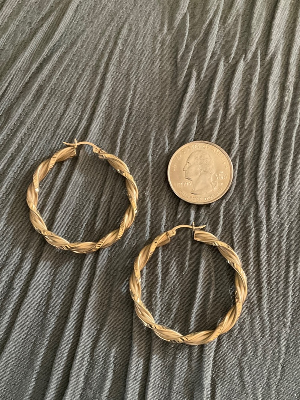 14K YG Pair of Matte Finish and Diamond Cut Twist  Design  40MM Hoop Earrings.